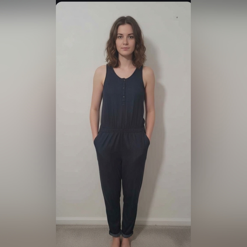 Shosho Black Sleeveless Button Front Cuffed Ankle Jumpsuit NWOT Medium